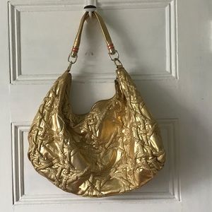 Stuart Weitzman Gold Slouch Hobo Bag Coral Accents